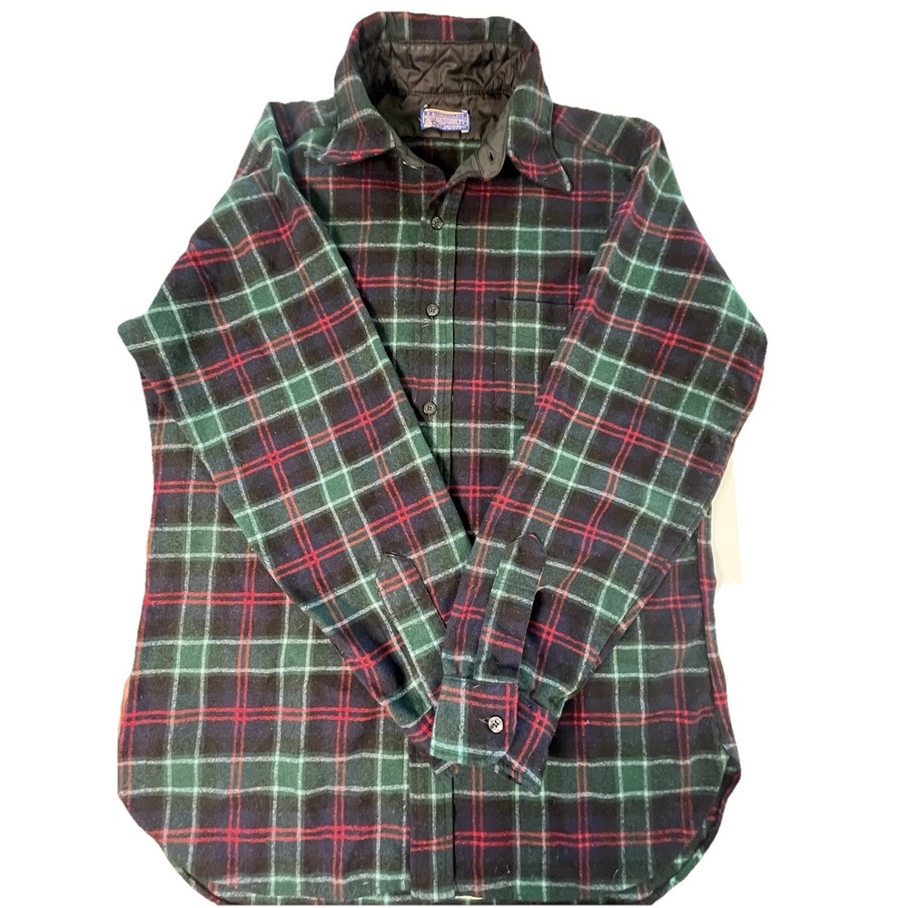 VTG Pendleton Virgin Wool Long Sleeve Button Up Shirt USA Made Large Red‎ Green